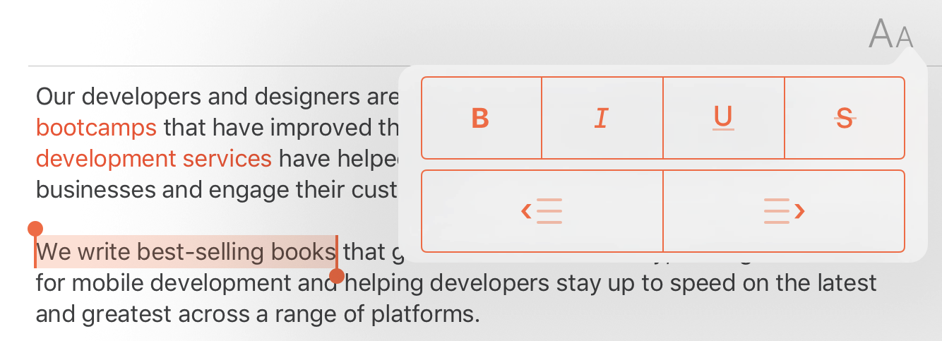 A popover text style menu
