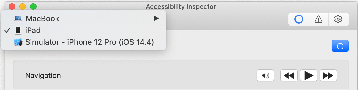 Accessibility inspector device list